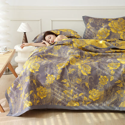 Couette réversible en jacquard de coton à motif pivoine