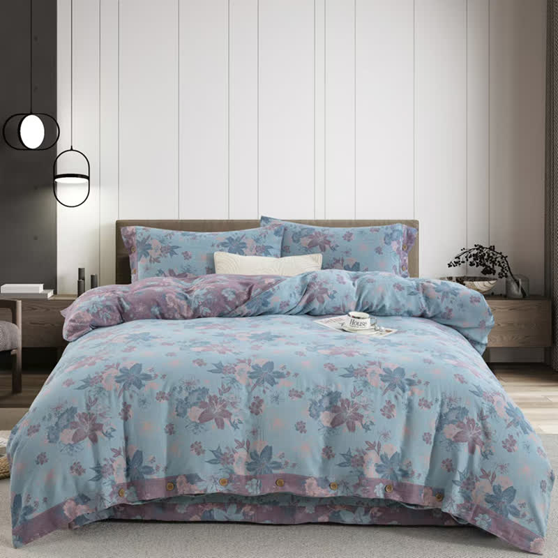 Parure de lit jacquard en gaze de coton Lily (4 pièces)
