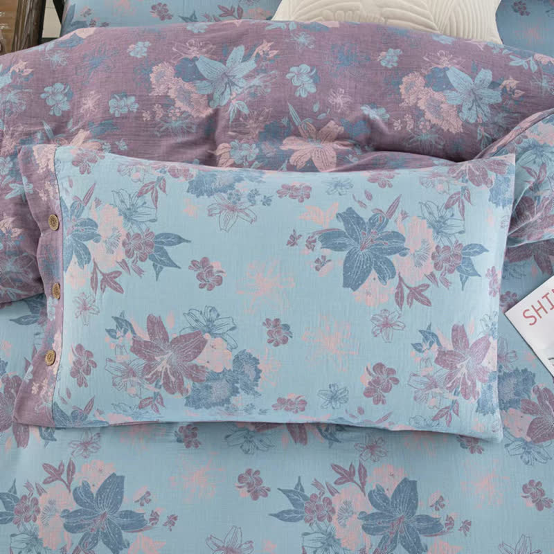Parure de lit jacquard en gaze de coton Lily (4 pièces)
