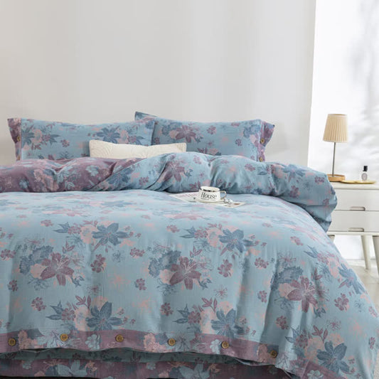 Parure de lit jacquard en gaze de coton Lily (4 pièces)