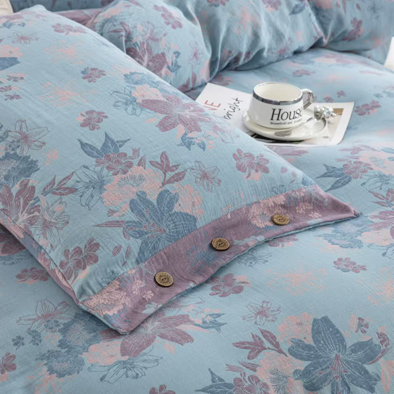 Parure de lit jacquard en gaze de coton Lily (4 pièces)