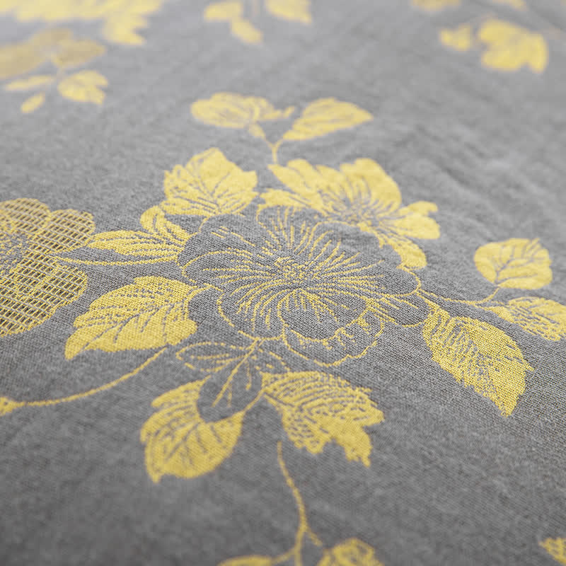 Parure de lit en gaze de coton jacquard rustique à motif floral (4 pièces)