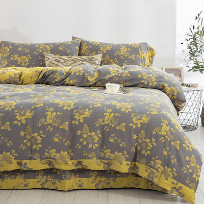 Parure de lit en gaze de coton jacquard rustique à motif floral (4 pièces)