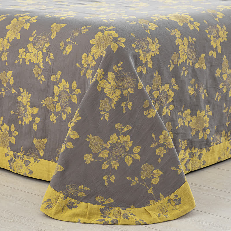 Parure de lit en gaze de coton jacquard rustique à motif floral (4 pièces)