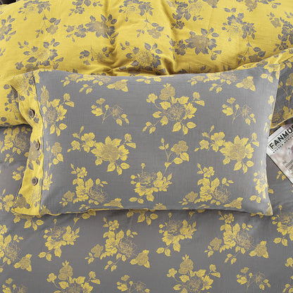Parure de lit en gaze de coton jacquard rustique à motif floral (4 pièces)