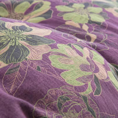 Parure de lit réversible en gaze de coton jacquard à motif floral (4 pièces)