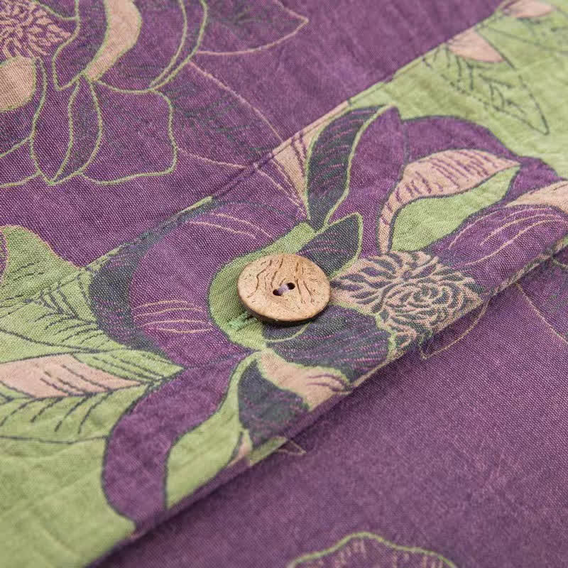 Parure de lit réversible en gaze de coton jacquard à motif floral (4 pièces)
