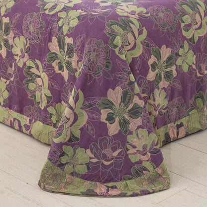Parure de lit réversible en gaze de coton jacquard à motif floral (4 pièces)