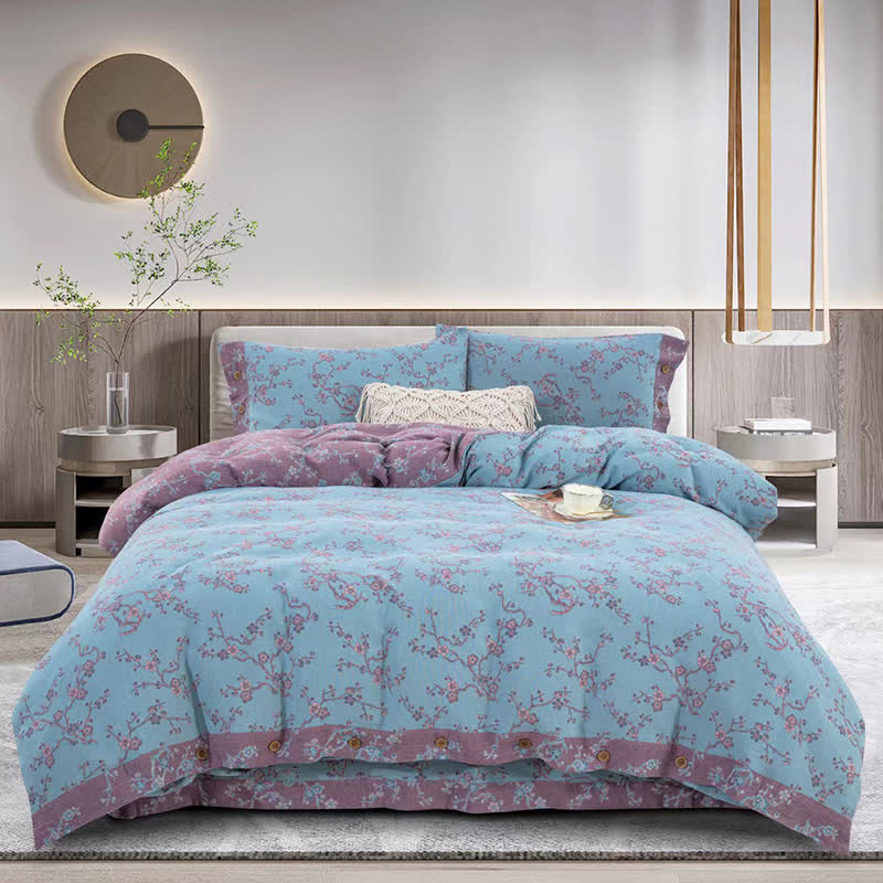 Parure de lit jacquard en gaze de coton Wintersweet (4 pièces)