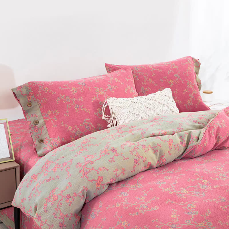 Parure de lit jacquard en gaze de coton Wintersweet (4 pièces)
