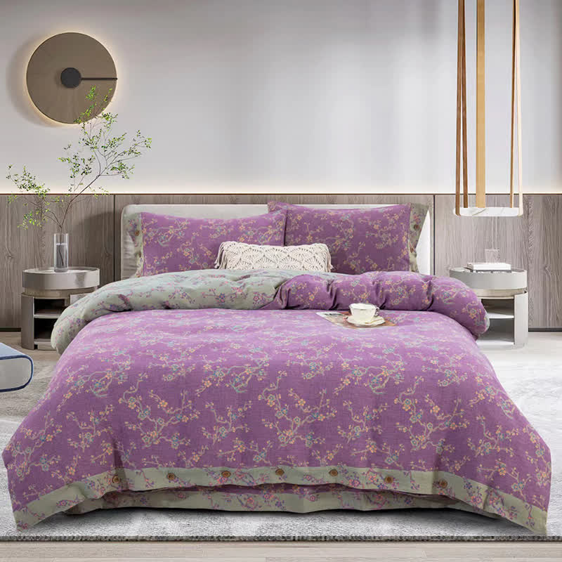 Parure de lit jacquard en gaze de coton Wintersweet (4 pièces)