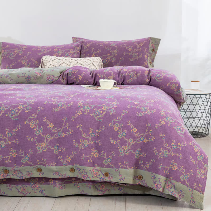 Parure de lit jacquard en gaze de coton Wintersweet (4 pièces)