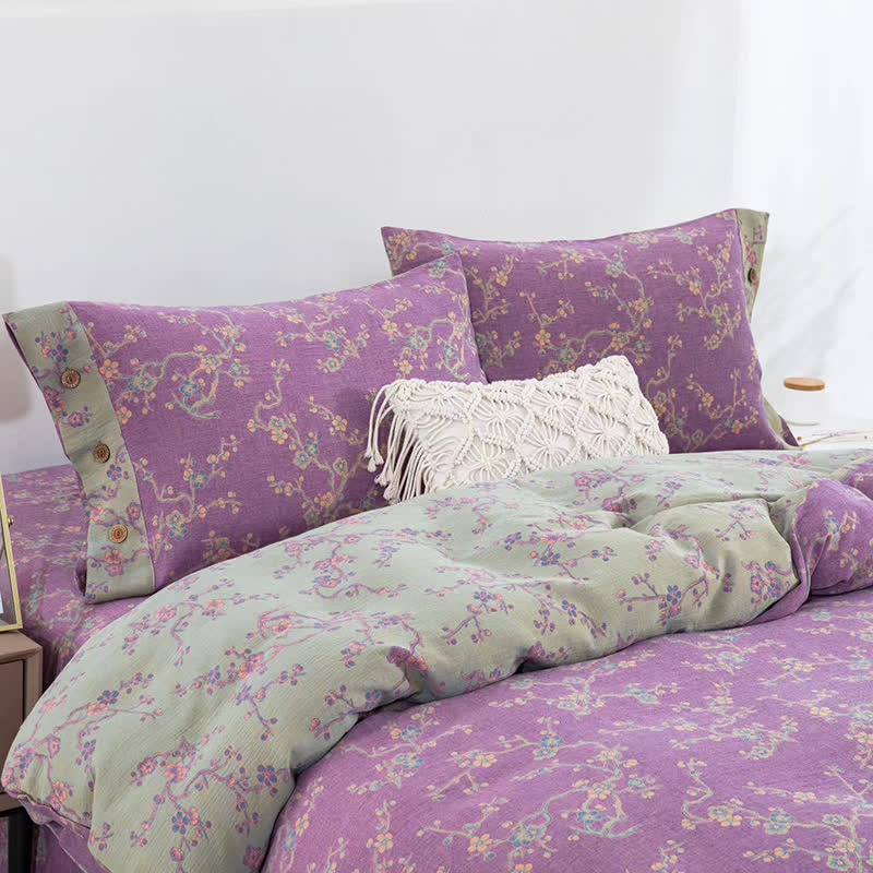 Parure de lit jacquard en gaze de coton Wintersweet (4 pièces)