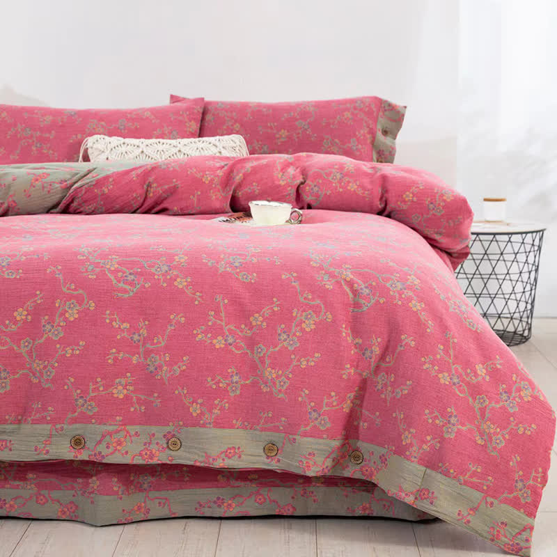 Parure de lit jacquard en gaze de coton Wintersweet (4 pièces)
