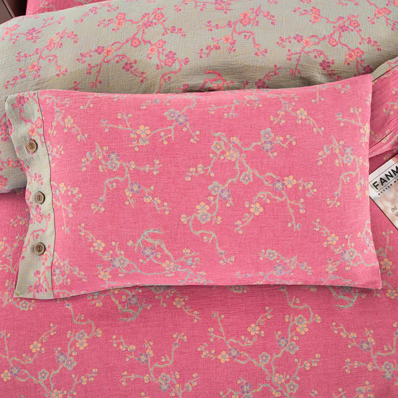 Parure de lit jacquard en gaze de coton Wintersweet (4 pièces)