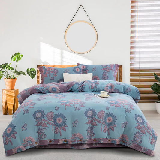 Parure de lit jacquard en gaze de coton tournesol (4 pièces)