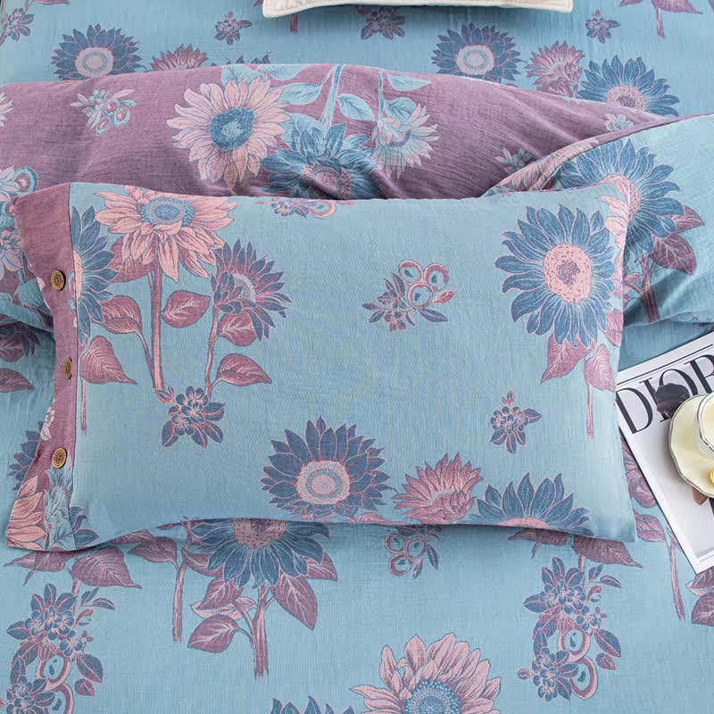 Parure de lit jacquard en gaze de coton tournesol (4 pièces)