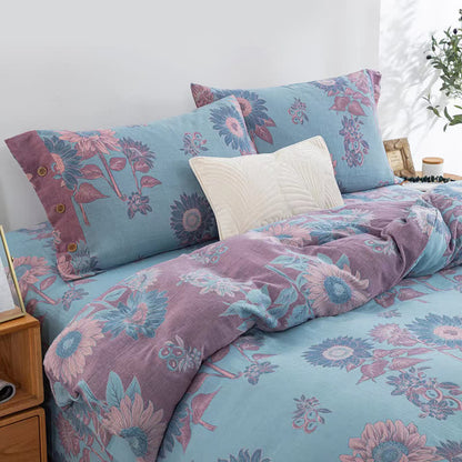 Parure de lit jacquard en gaze de coton tournesol (4 pièces)