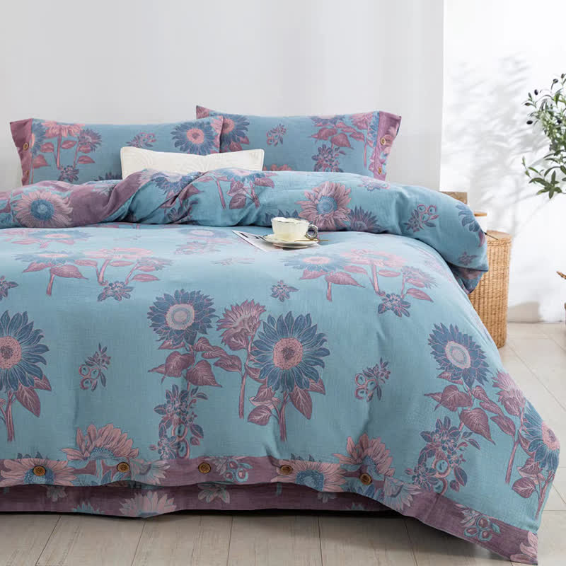 Parure de lit jacquard en gaze de coton tournesol (4 pièces)