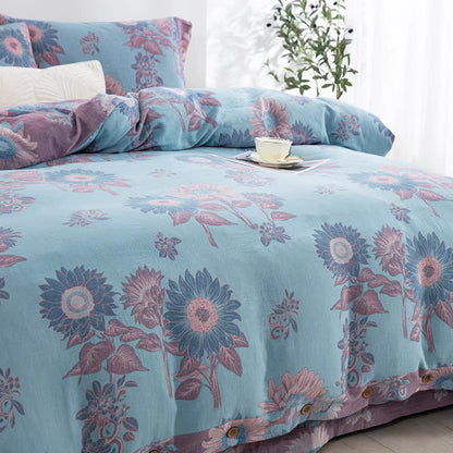 Parure de lit jacquard en gaze de coton tournesol (4 pièces)