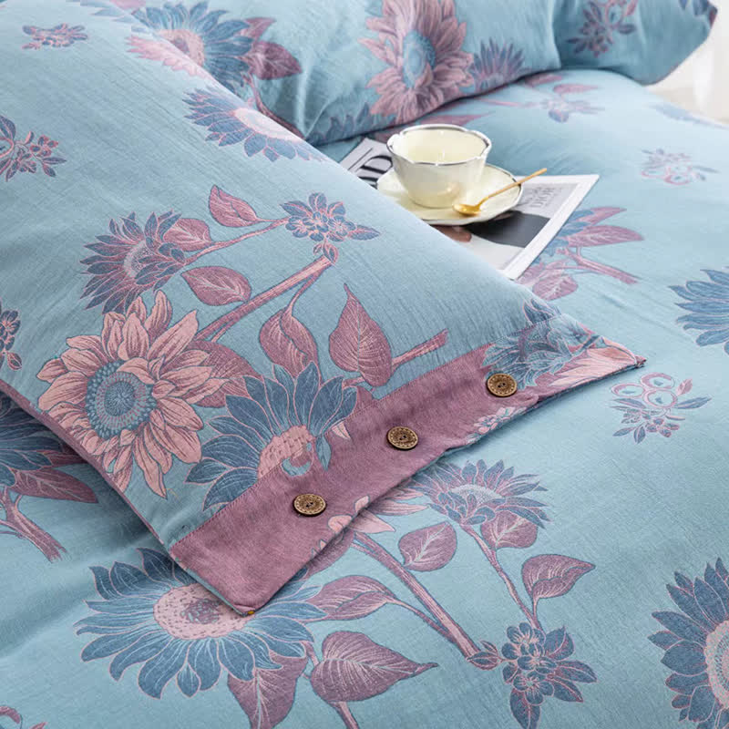 Parure de lit jacquard en gaze de coton tournesol (4 pièces)
