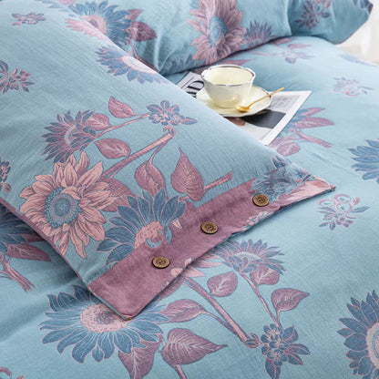 Parure de lit jacquard en gaze de coton tournesol (4 pièces)