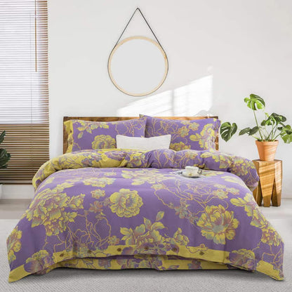 Parure de lit jacquard en gaze de coton à motif pivoine (4 pièces)