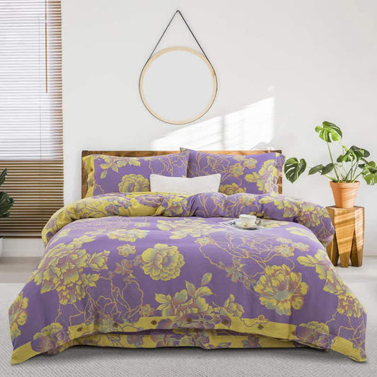 Parure de lit jacquard en gaze de coton à motif pivoine (4 pièces)