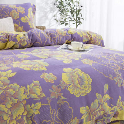 Parure de lit jacquard en gaze de coton à motif pivoine (4 pièces)
