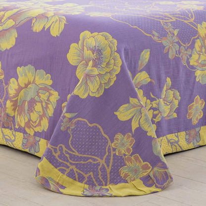 Parure de lit jacquard en gaze de coton à motif pivoine (4 pièces)