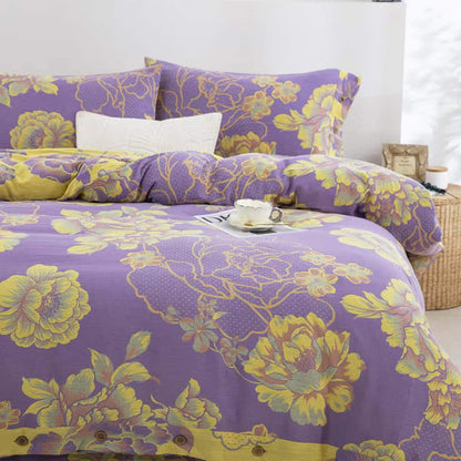Parure de lit jacquard en gaze de coton à motif pivoine (4 pièces)