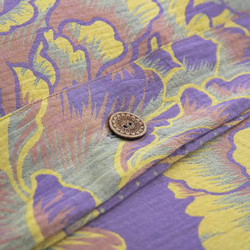 Parure de lit jacquard en gaze de coton à motif pivoine (4 pièces)