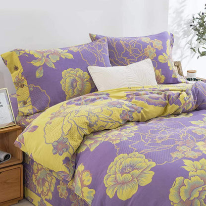 Parure de lit jacquard en gaze de coton à motif pivoine (4 pièces)
