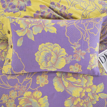 Parure de lit jacquard en gaze de coton à motif pivoine (4 pièces)