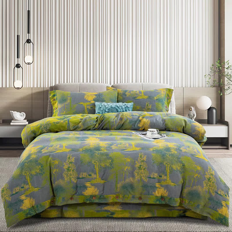 Parure de lit en gaze de coton jacquard à motif arbre (4 pièces)