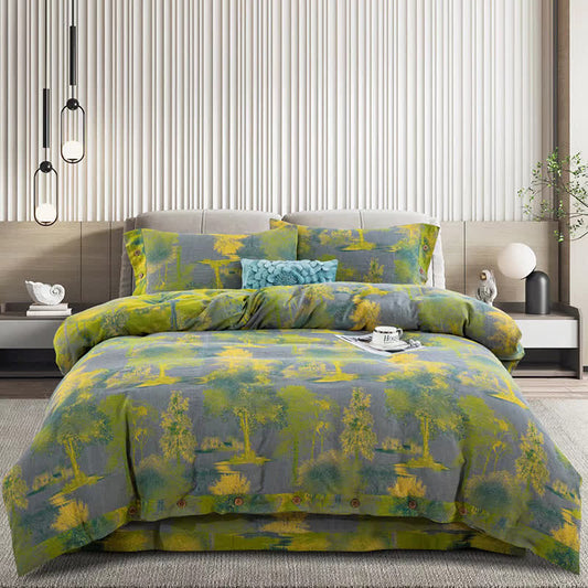 Parure de lit en gaze de coton jacquard à motif arbre (4 pièces)