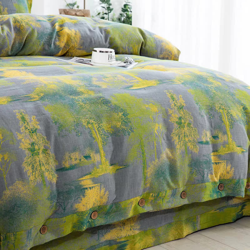 Parure de lit en gaze de coton jacquard à motif arbre (4 pièces)