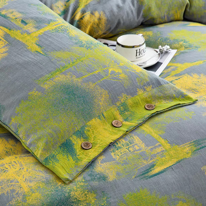 Parure de lit en gaze de coton jacquard à motif arbre (4 pièces)