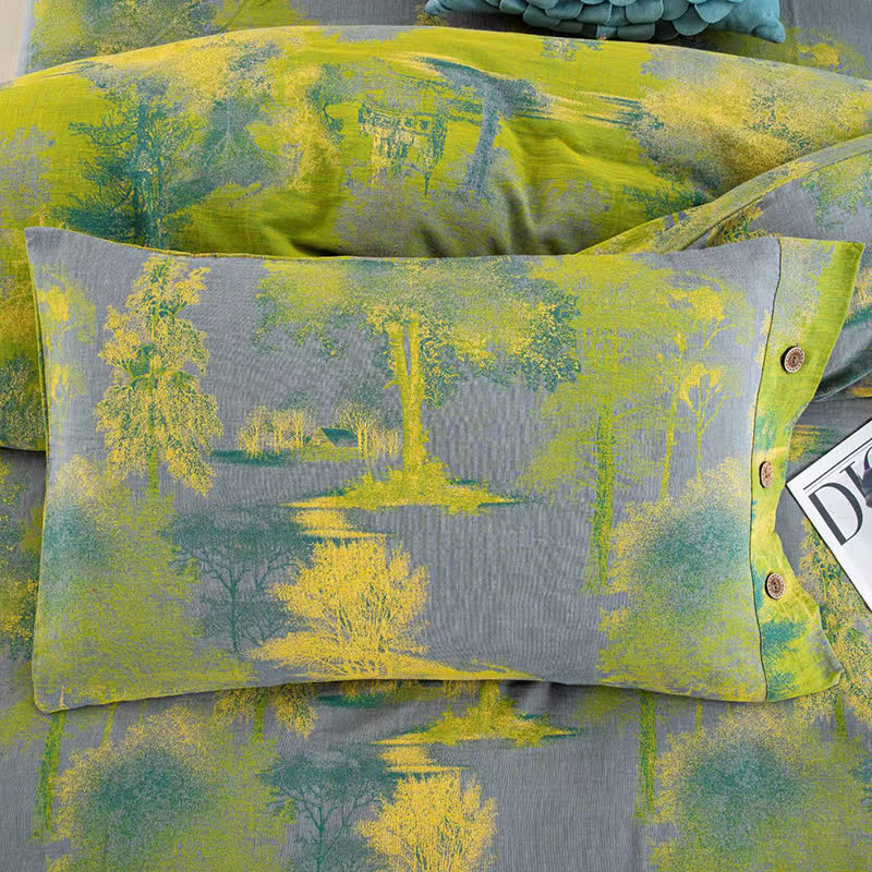 Parure de lit en gaze de coton jacquard à motif arbre (4 pièces)