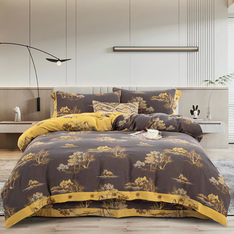 Parure de lit en gaze de coton jacquard à imprimé paysage (4 pièces)