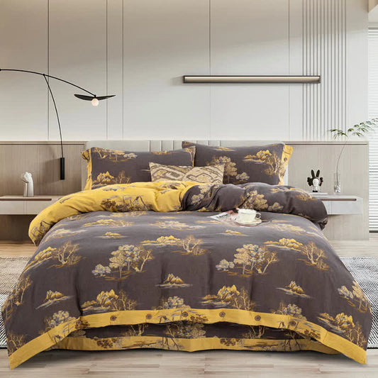 Parure de lit en gaze de coton jacquard à imprimé paysage (4 pièces)