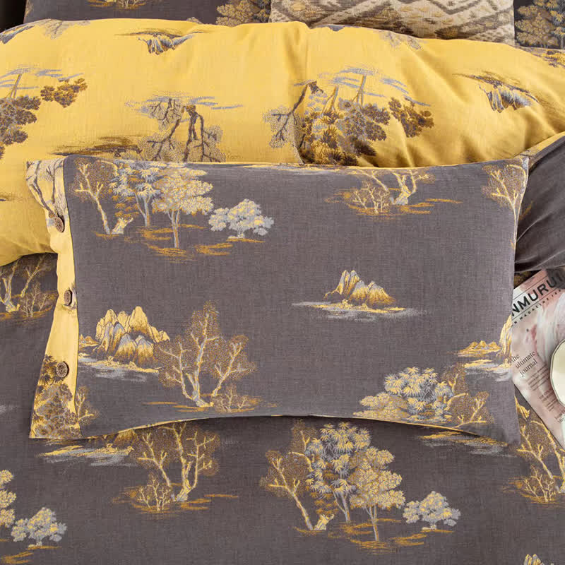 Parure de lit en gaze de coton jacquard à imprimé paysage (4 pièces)
