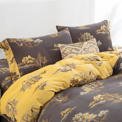 Parure de lit en gaze de coton jacquard à imprimé paysage (4 pièces)