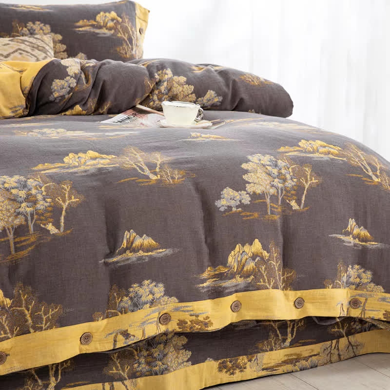 Parure de lit en gaze de coton jacquard à imprimé paysage (4 pièces)