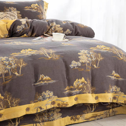Parure de lit en gaze de coton jacquard à imprimé paysage (4 pièces)