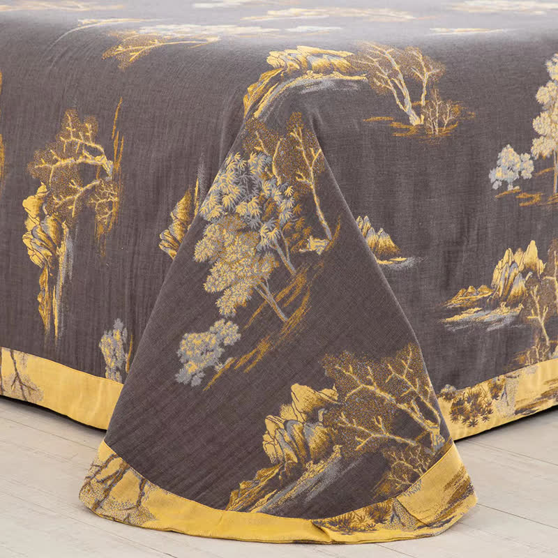 Parure de lit en gaze de coton jacquard à imprimé paysage (4 pièces)