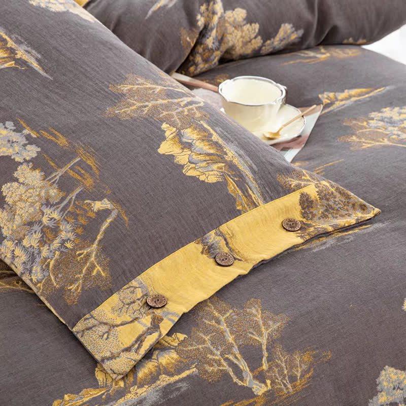 Parure de lit en gaze de coton jacquard à imprimé paysage (4 pièces)