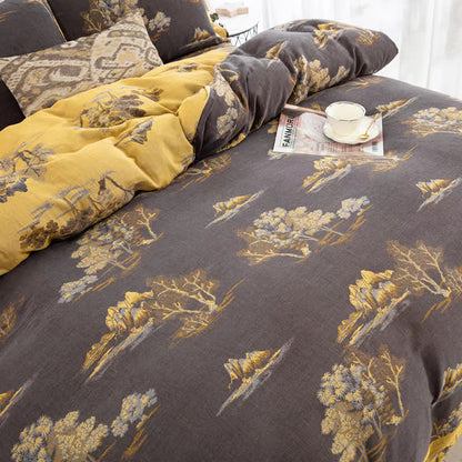 Parure de lit en gaze de coton jacquard à imprimé paysage (4 pièces)