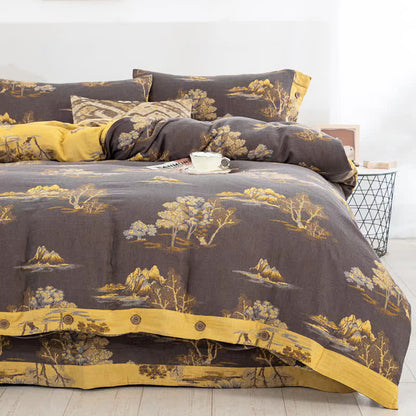 Parure de lit en gaze de coton jacquard à imprimé paysage (4 pièces)