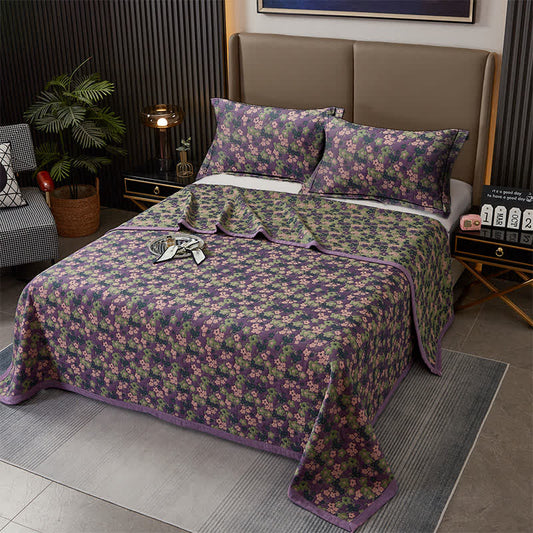 Couette à fleurs de prunier violettes en coton teint en fil